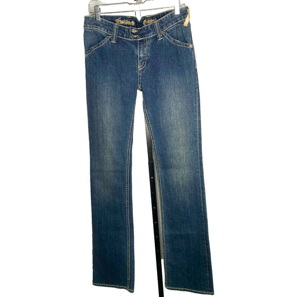 Twisted Heart Womens‎ size 29 bootcut TALL jeans Rhinestones Y2K heart wings 90s